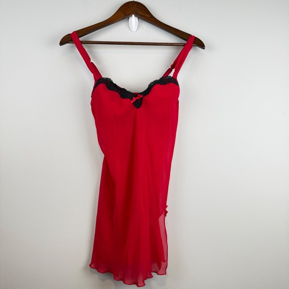 Apt. 9 Other - Y2K Babydoll Lace Sheer Chiffon Slip Dress Women Size M Red Coquette Boudoir